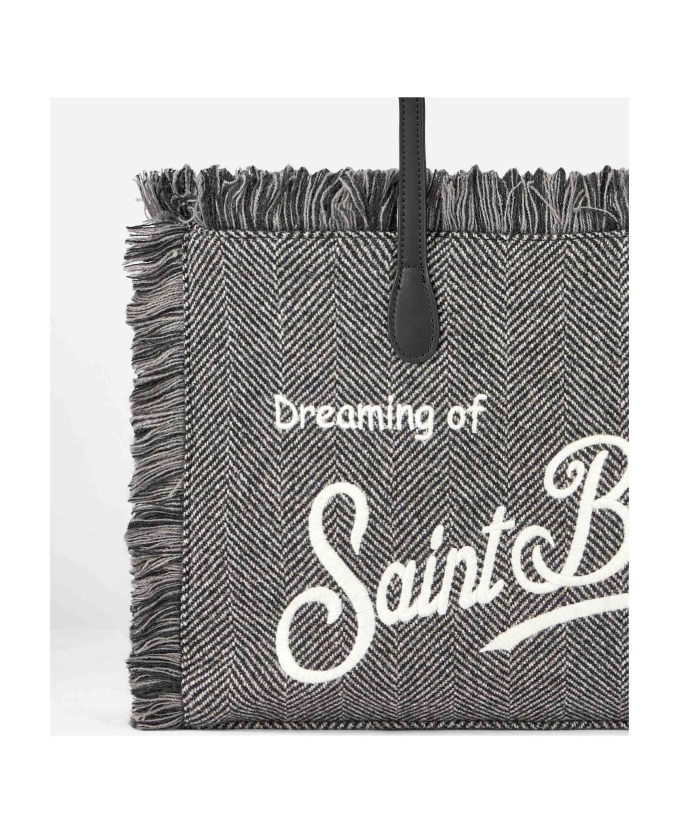 MC2 Saint Barth Donegal Vanity Fringed Shoulder Bag With Herringbone Pattern - GREY