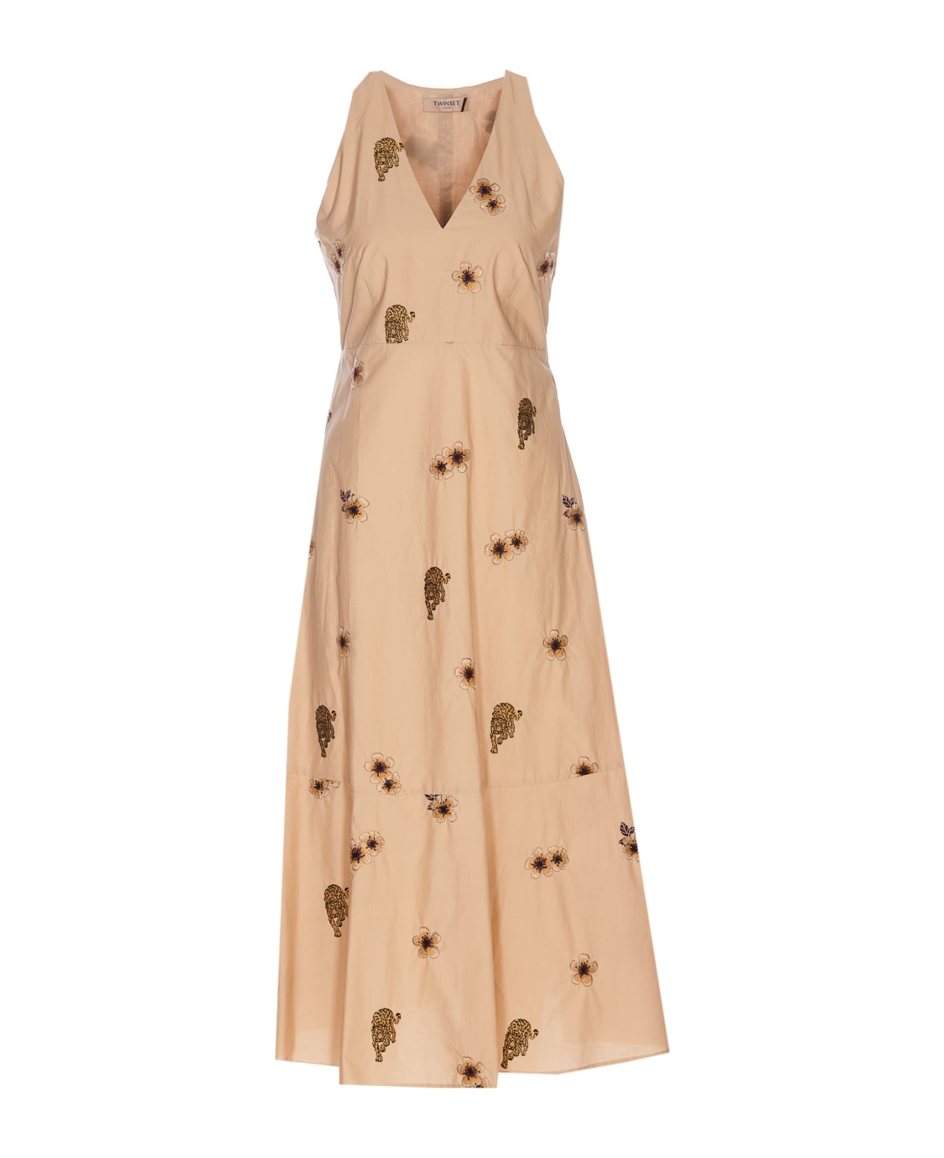 TwinSet All Over Embroidery Dress - Beige