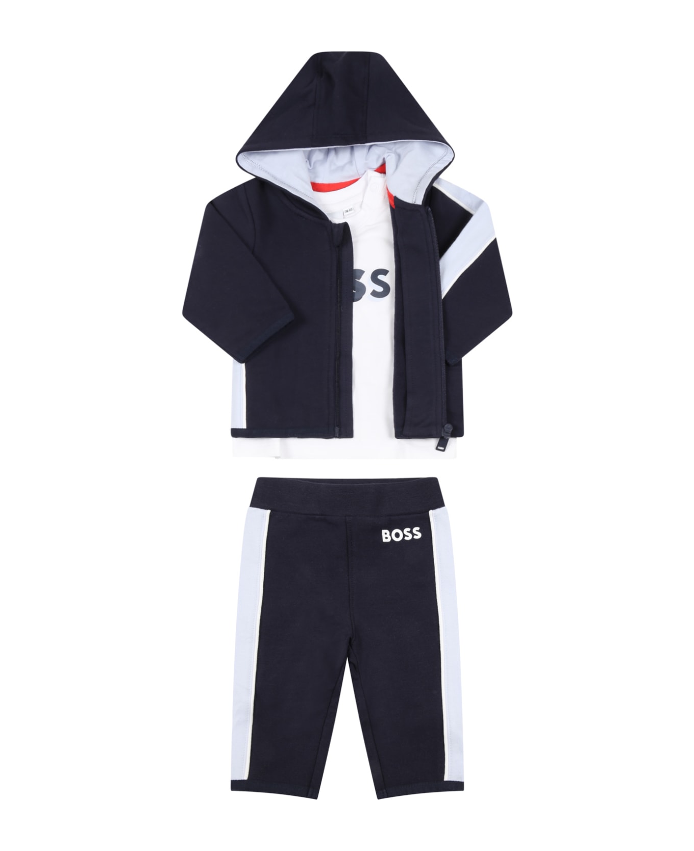 Hugo Boss Blue Tracksuit For Baby Boy With Logo - Blue ボトムス