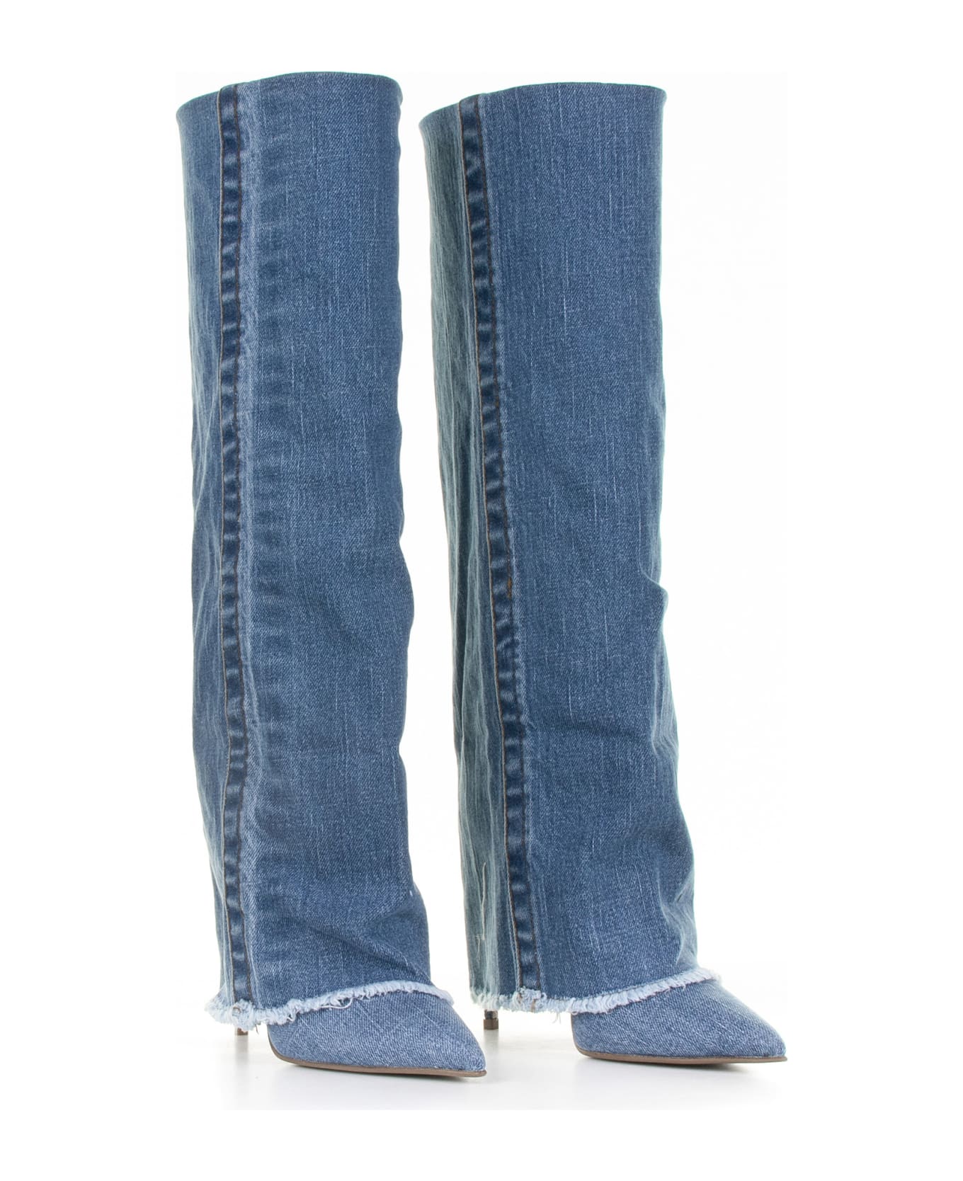 Le Silla Andy Boot With Cuff In Blue Denim - JEANS ブーツ