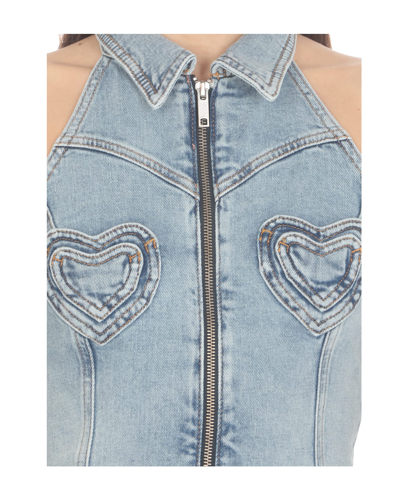 M05CH1N0 Jeans Heart Pockets Dress - Denim