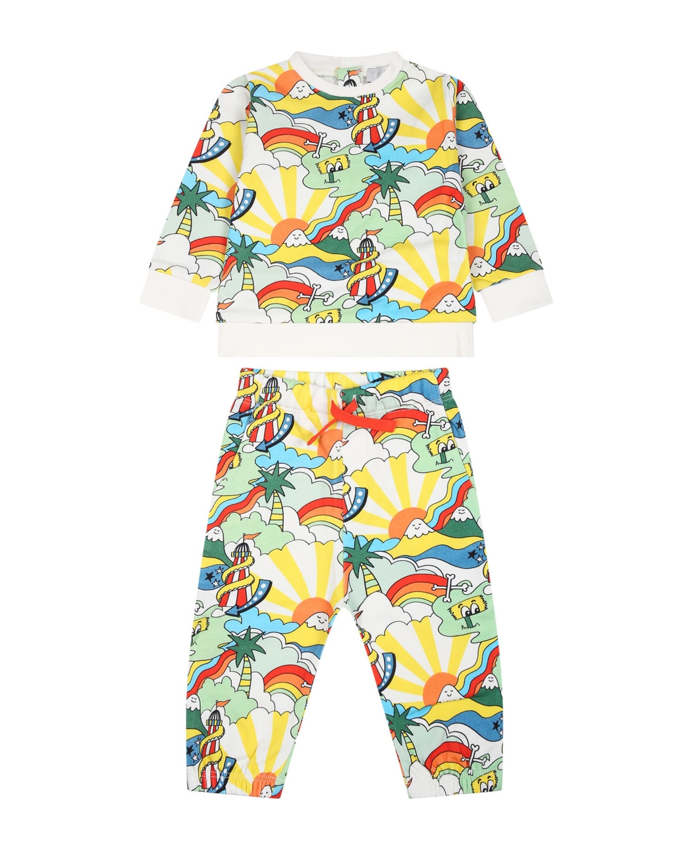 Stella McCartney Kids White Suit For Baby Boy With Print - Multicolor