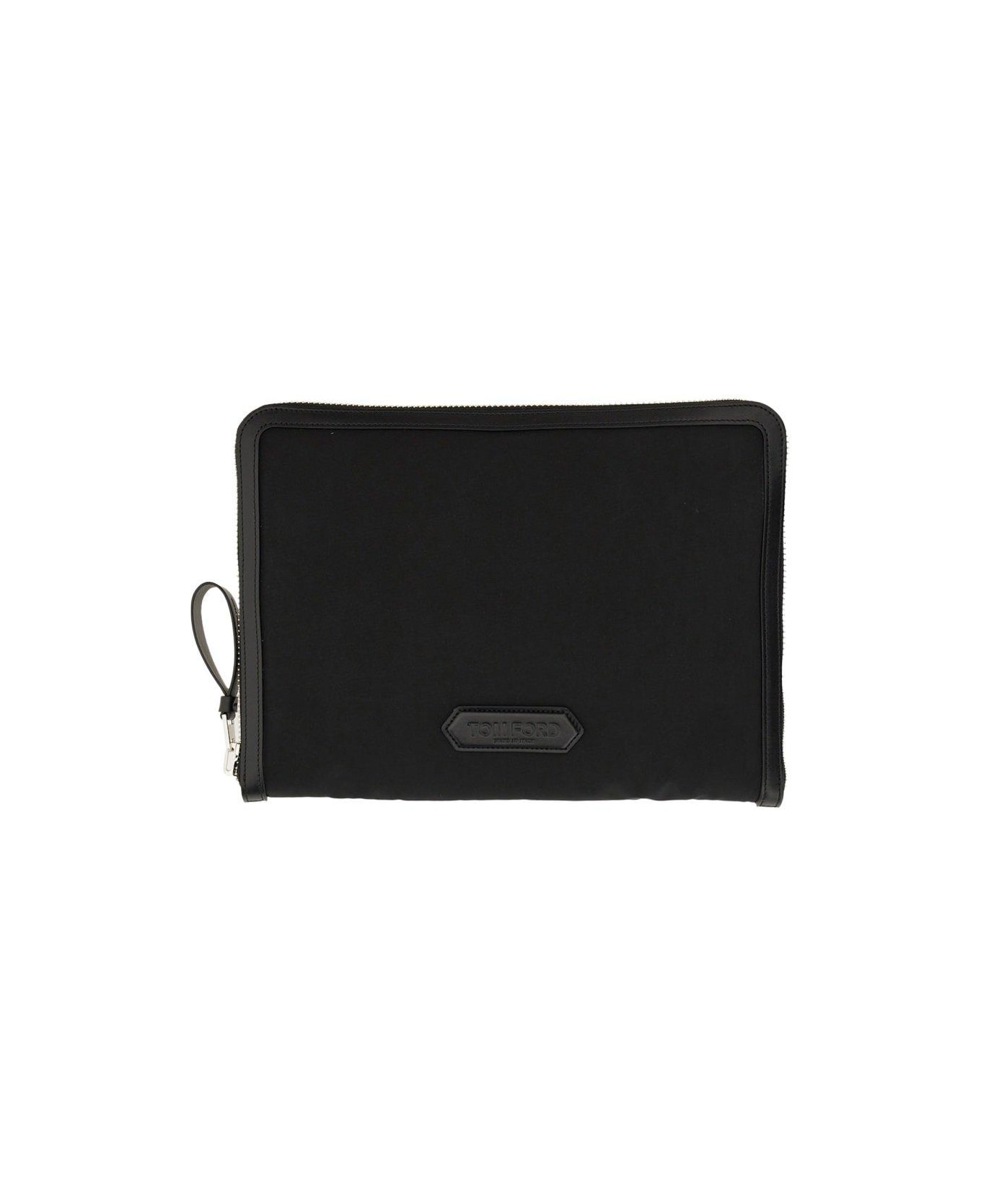 Tom Ford Logo Patch Clutch Bag - BLACK