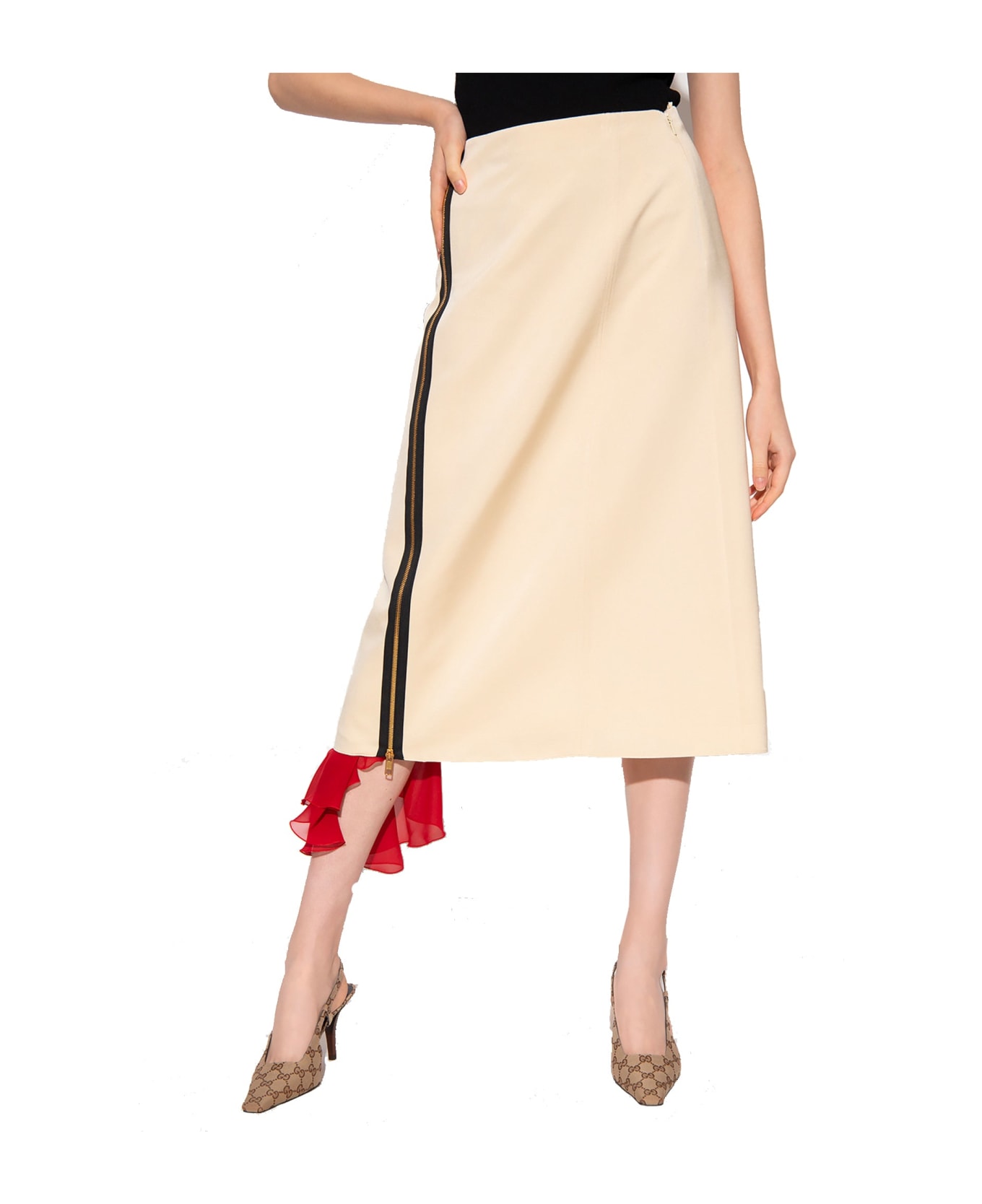 Gucci Silk Viscose Faille Skirt - Beige スカート
