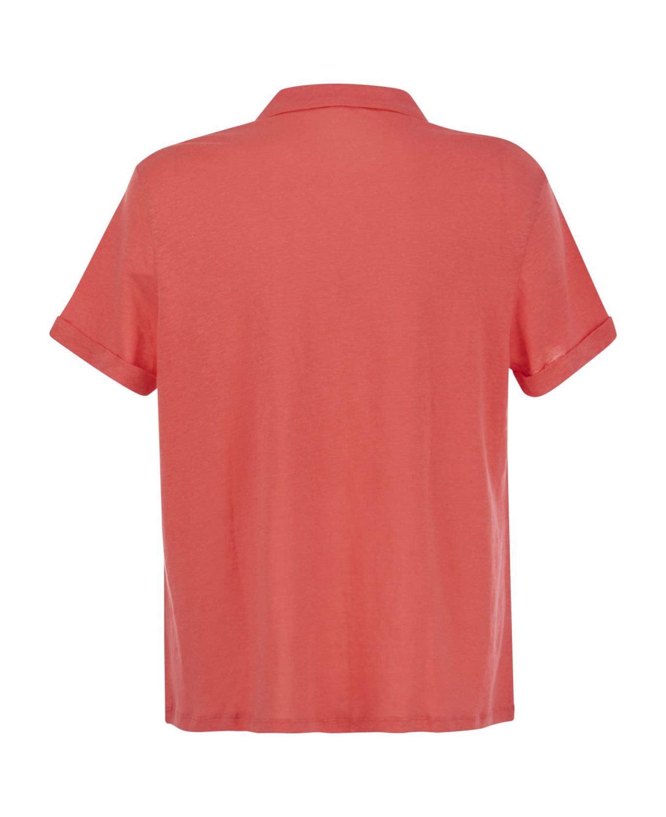 Majestic Filatures Short-sleeved Linen Polo Shirt - Coral