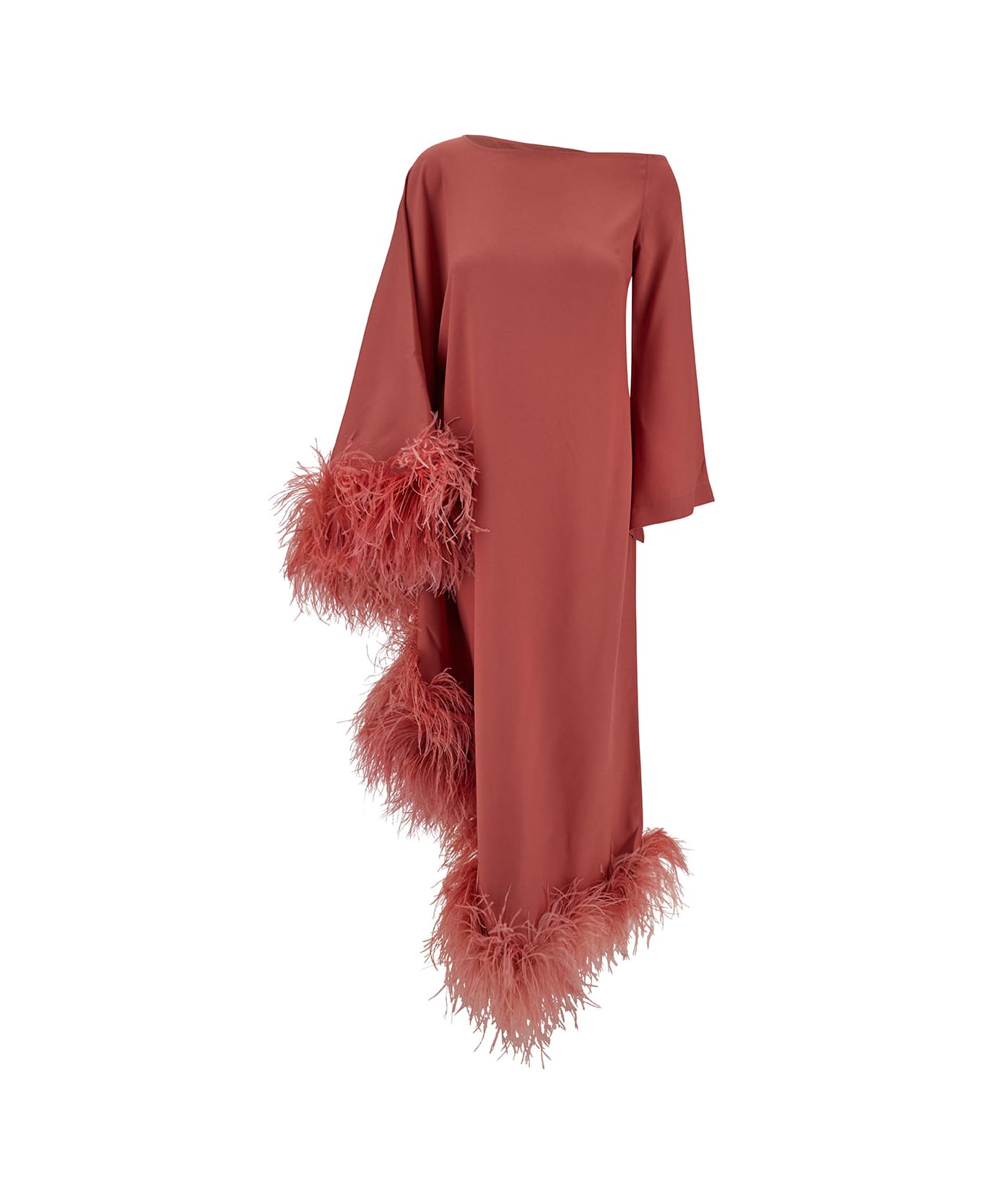 Taller Marmo Salmon Pink Dress With Tonal Feather Trim In Acetate Blend Woman - Pink