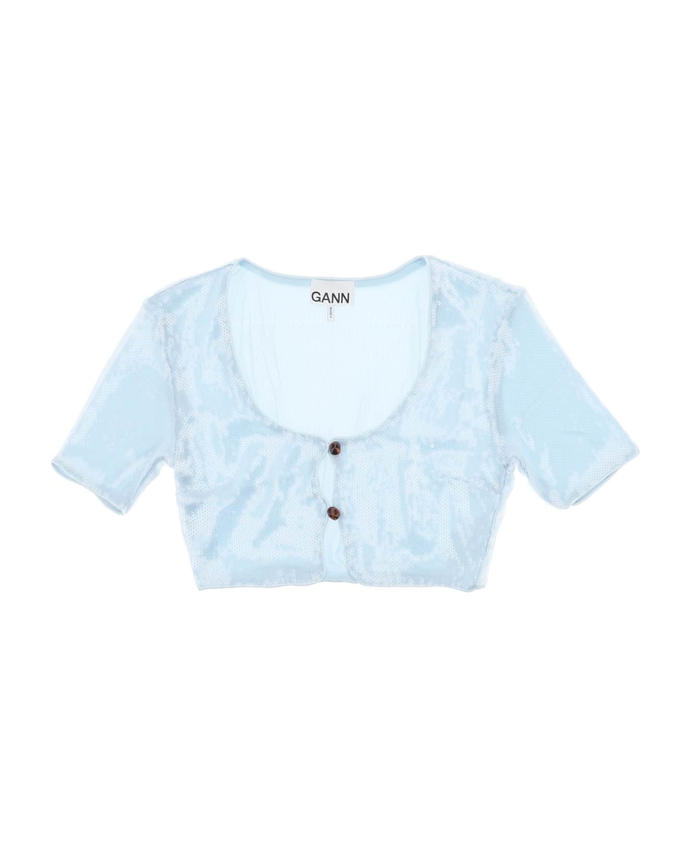 Ganni Sequin Cropped Top - ICE WATER (Light blue) トップス