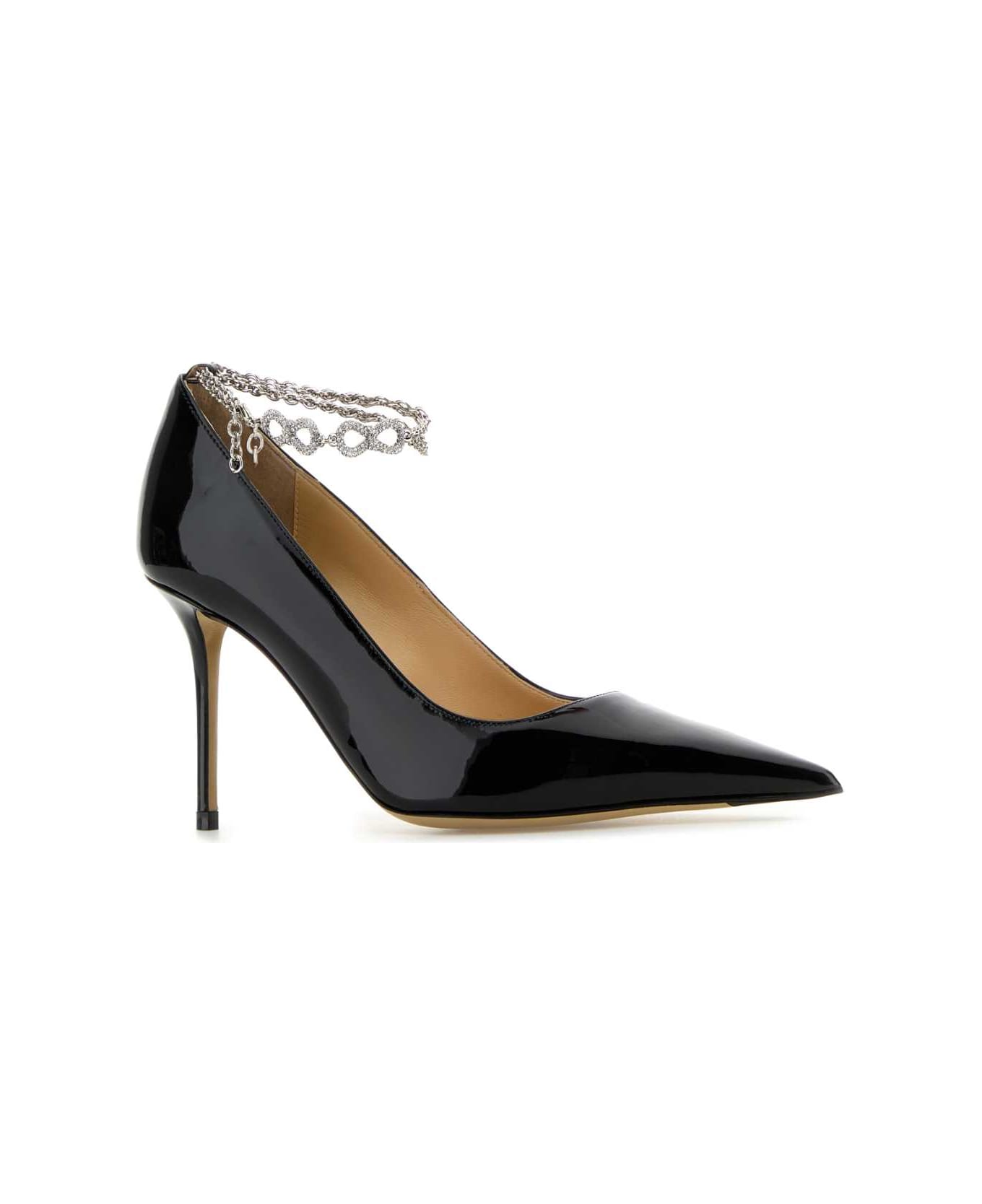 Mach & Mach Black Leather Bow Chain Pumps - BLACK