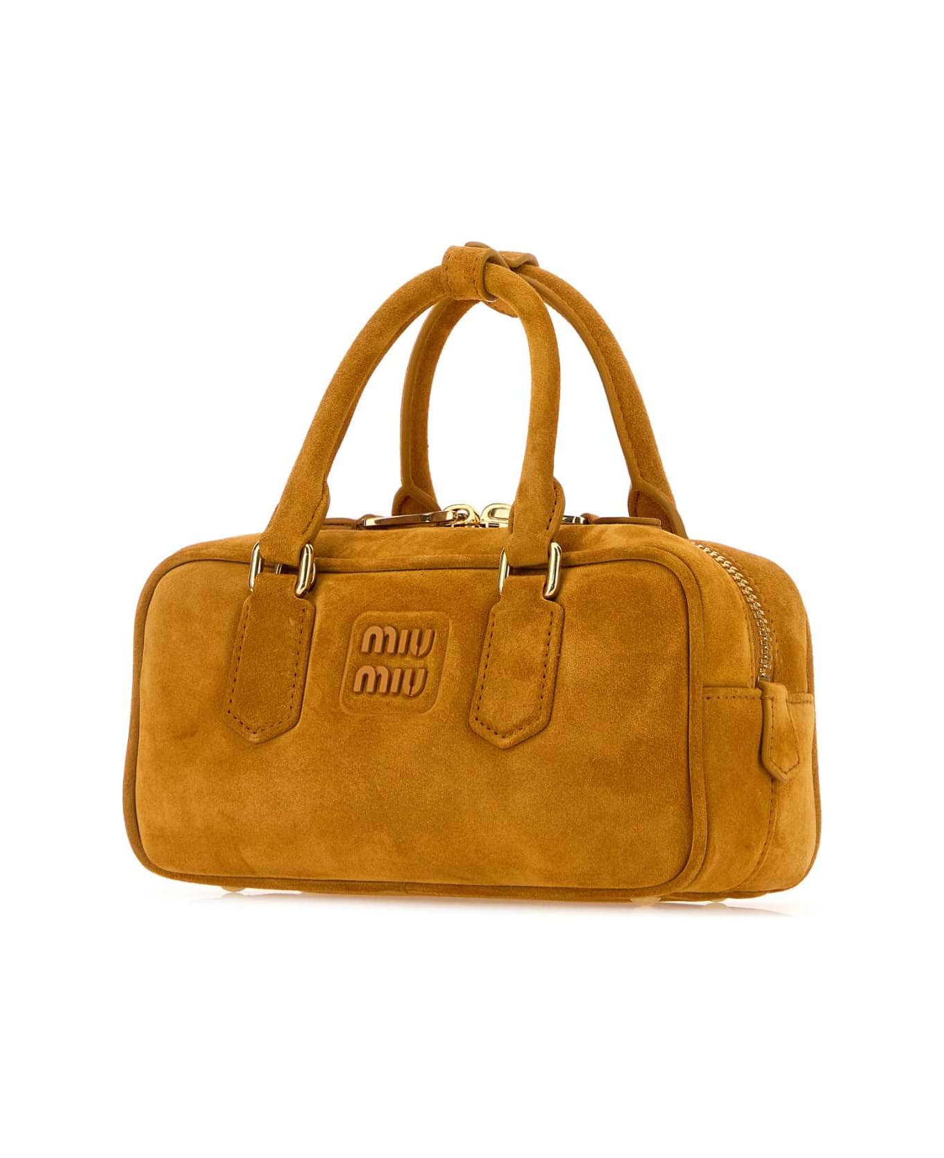 Miu Miu Mustard Suede Arcadie Handbag - WHISKY