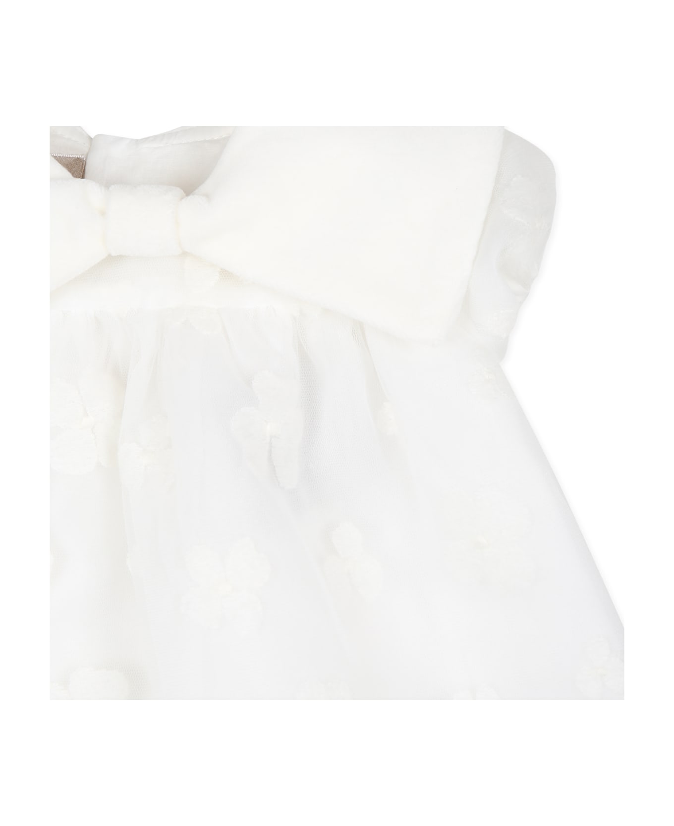 La stupenderia Ivory Dress With Flowers For Baby Girl - White