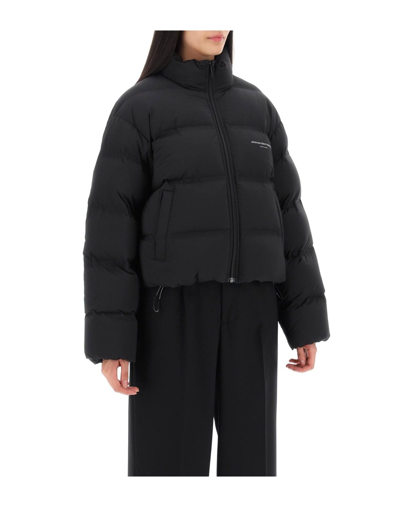 Alexander Wang Jaquard Channel Cropped Puffer W/ Reflective Logo - BLACK (Black)