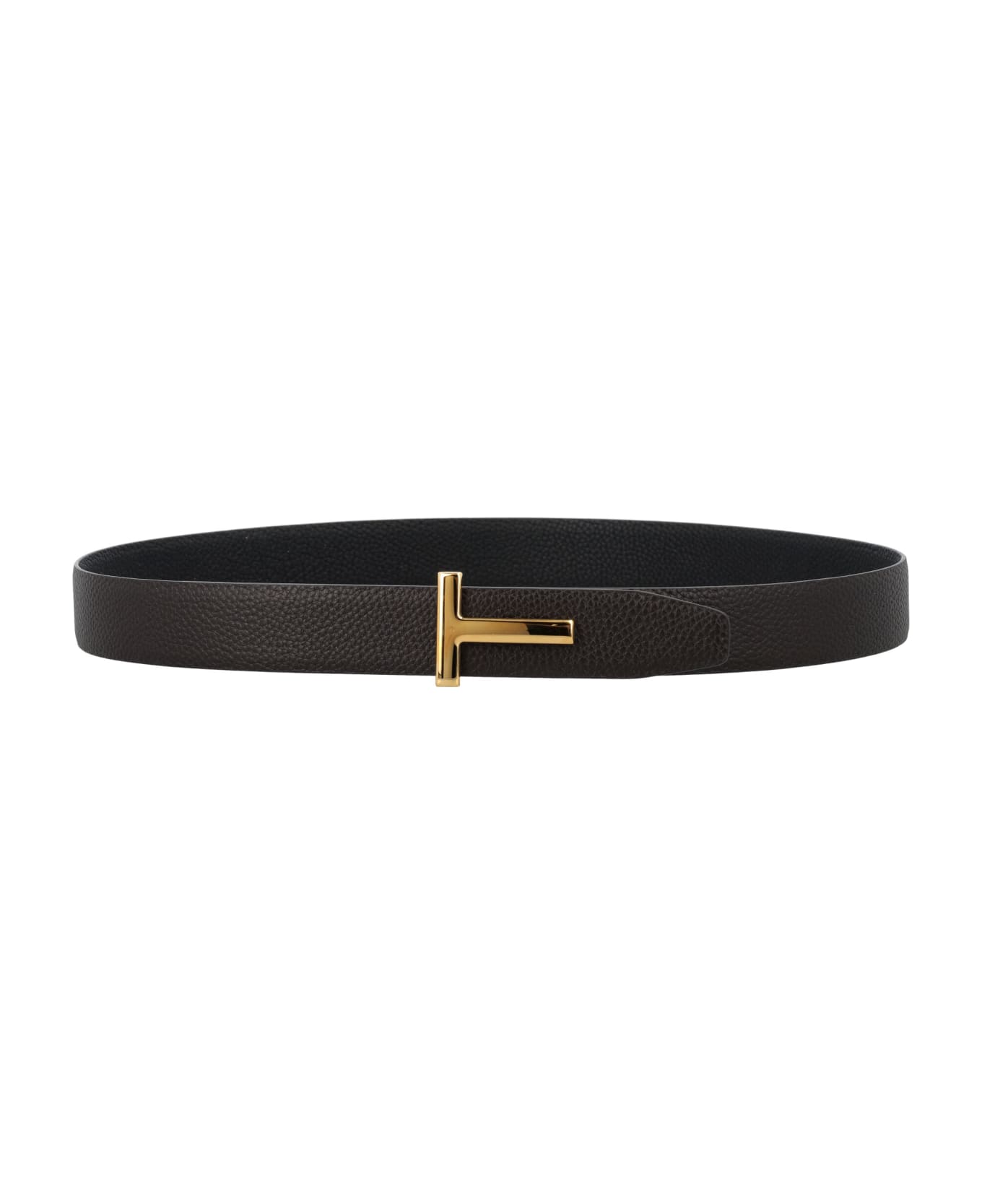 Tom Ford Small Grain Leather Icon Belt - BROWN BLACK GOLD T