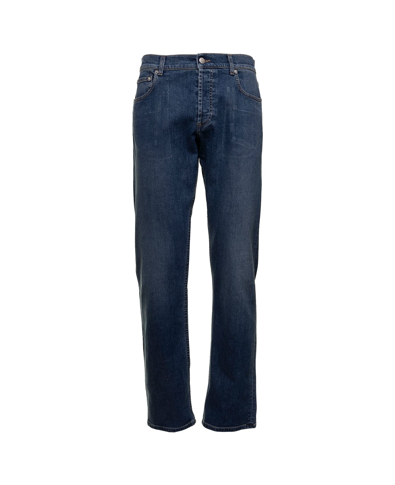 Alexander McQueen Man's Five Pockets Blue Denim Jeans With Logo - Blu