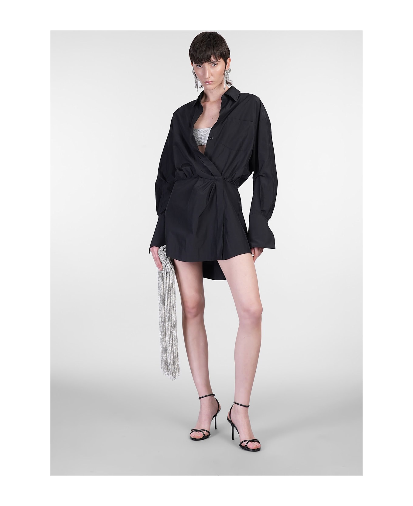 The Andamane Whitelotus Mini Mini Dress In Black Cotton - black