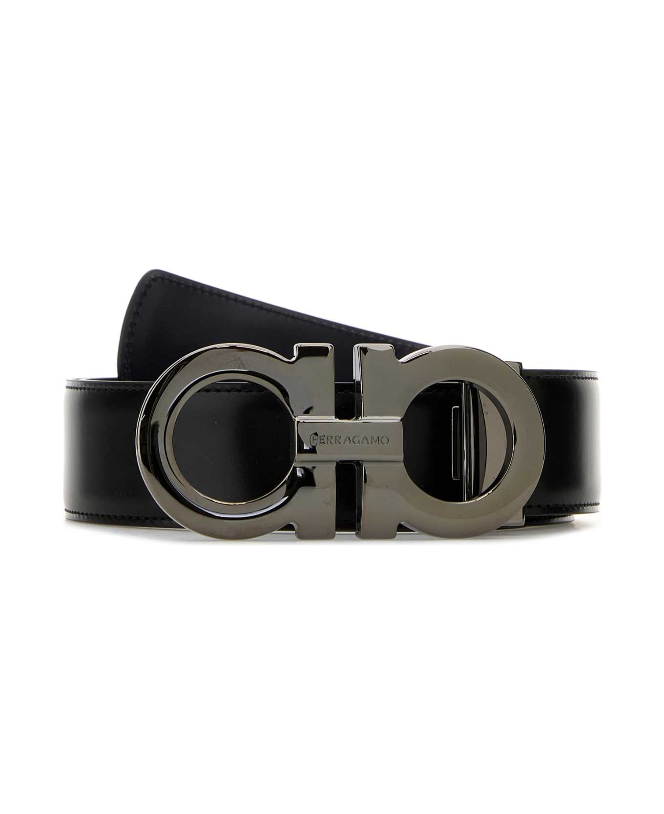 Ferragamo Black Leather Reversible Belt - NEROBLUEMARINE