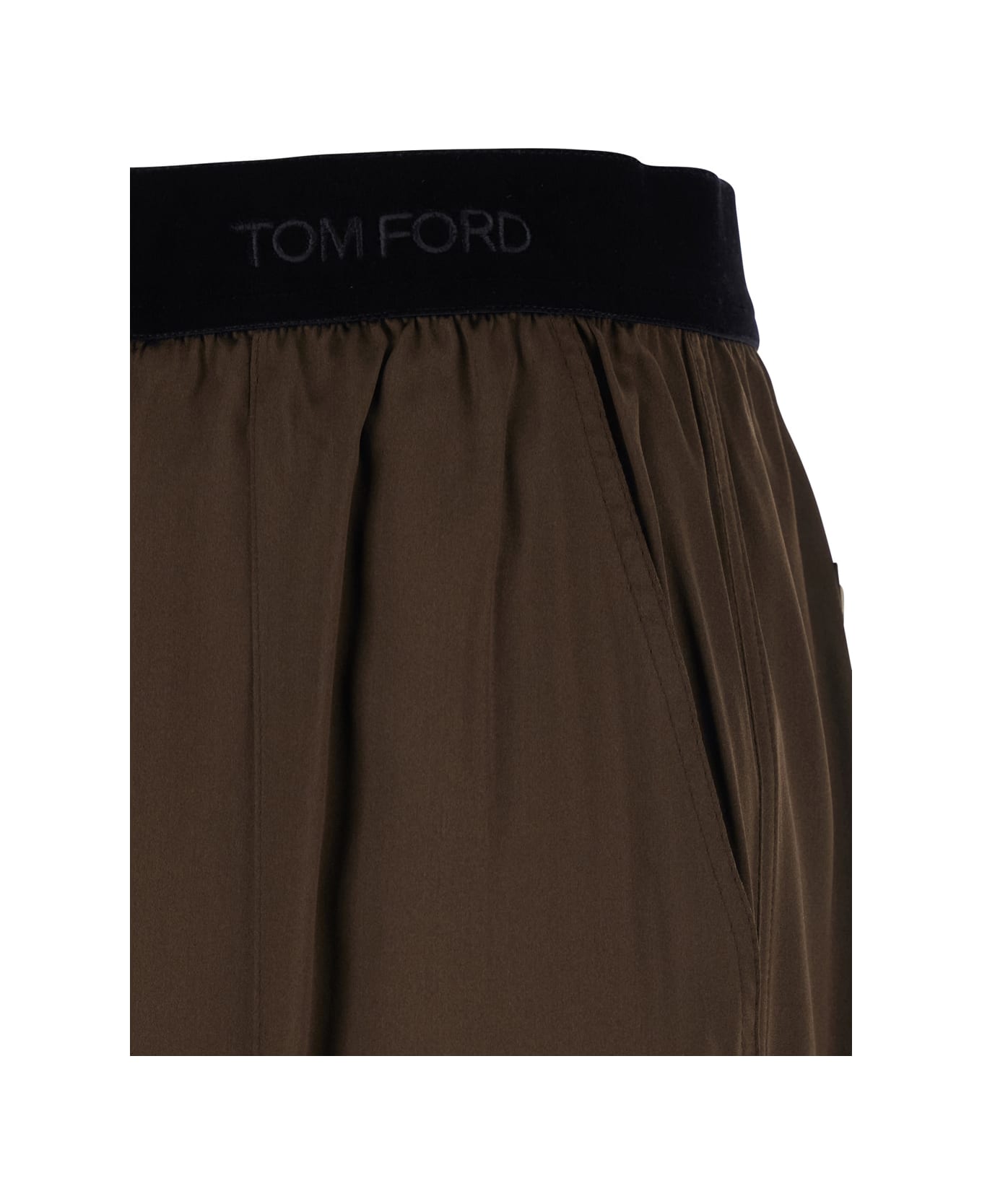 Tom Ford Brown Pants With Elastic Waist With Logo Lettering In Silk Stretch Woman - Brown ボトムス
