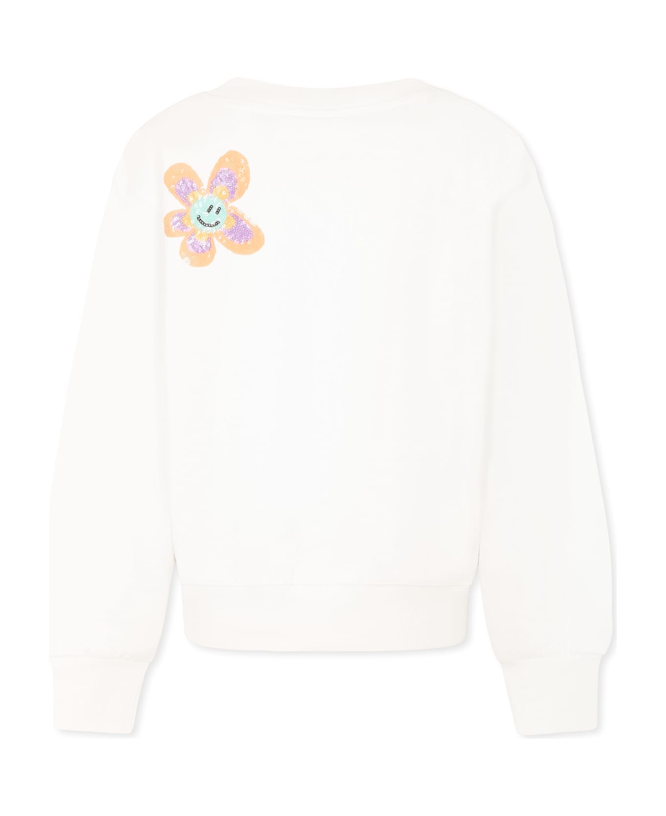 Molo White Sweatshirt For Girl With Flowers - White