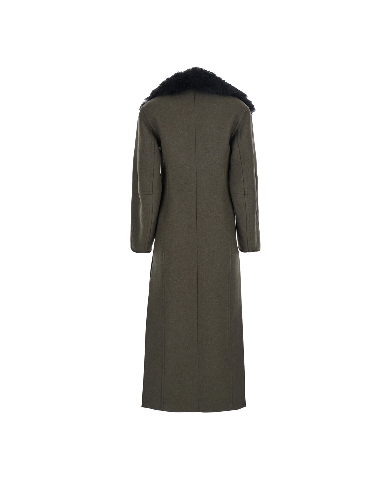 Blumarine Green Coat With Classic Lapels And Removable Collar In Wool Blend Woman - Green