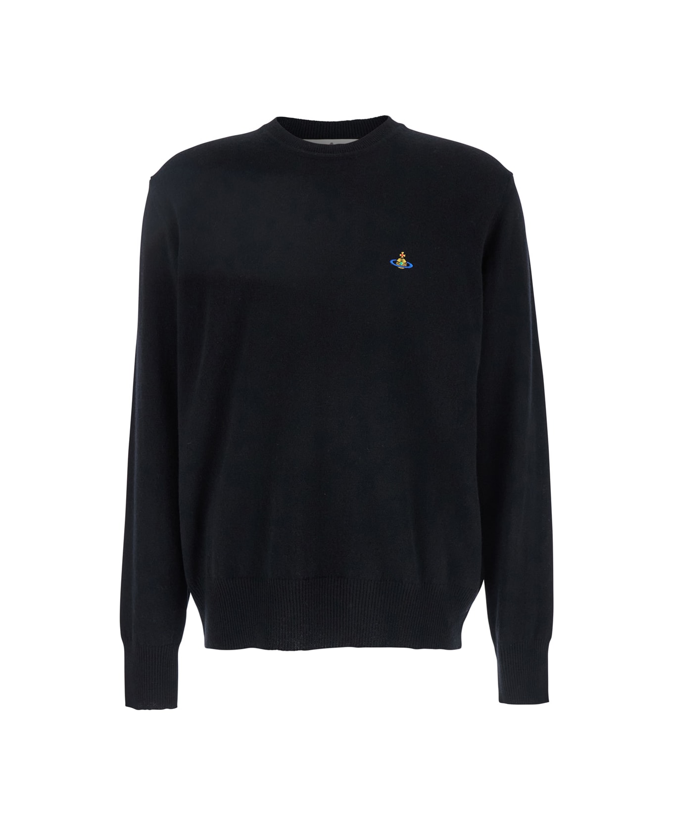 Vivienne Westwood 'alex' Black Crewneck Sweater With Orb Logo Detail On The Front In Wool And Cashmere Woman - Black