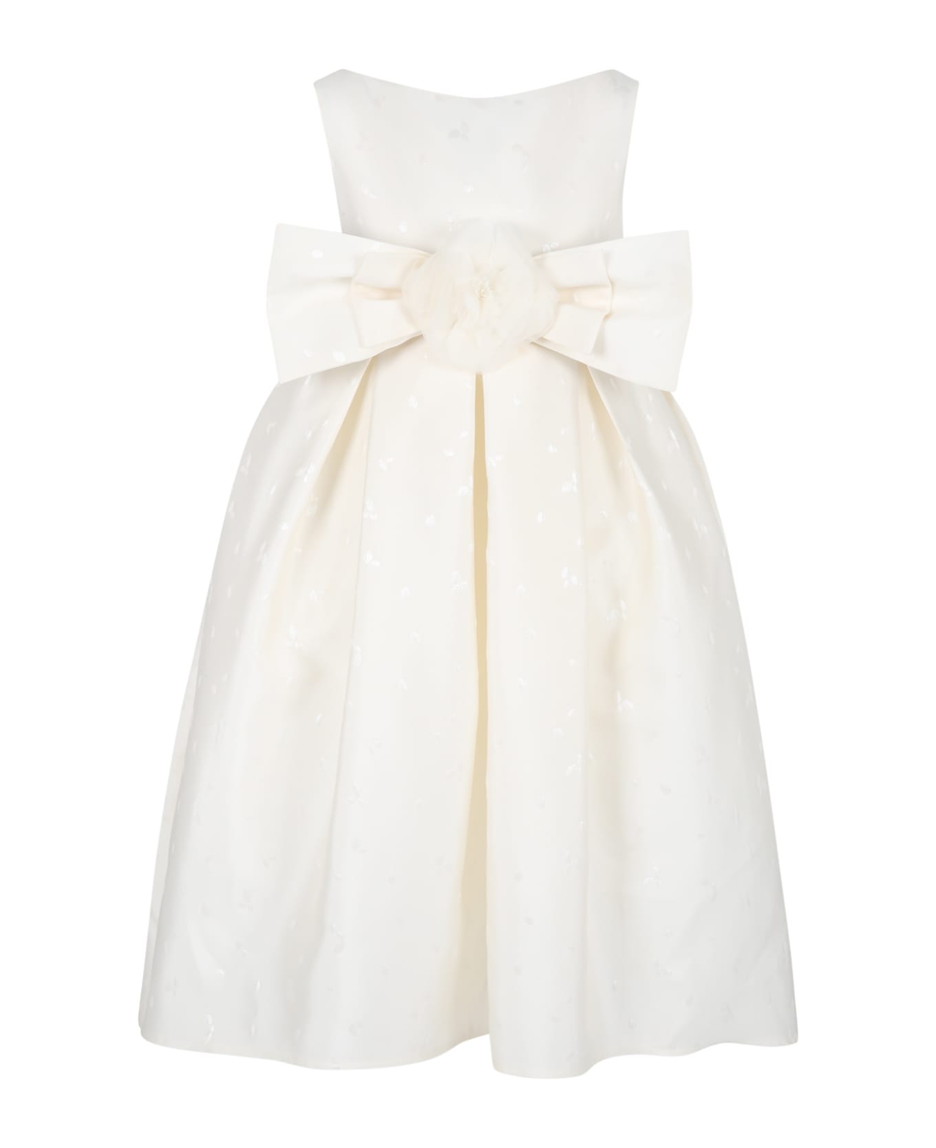 La stupenderia Ivory Dres For Gir With Bow - Ivory