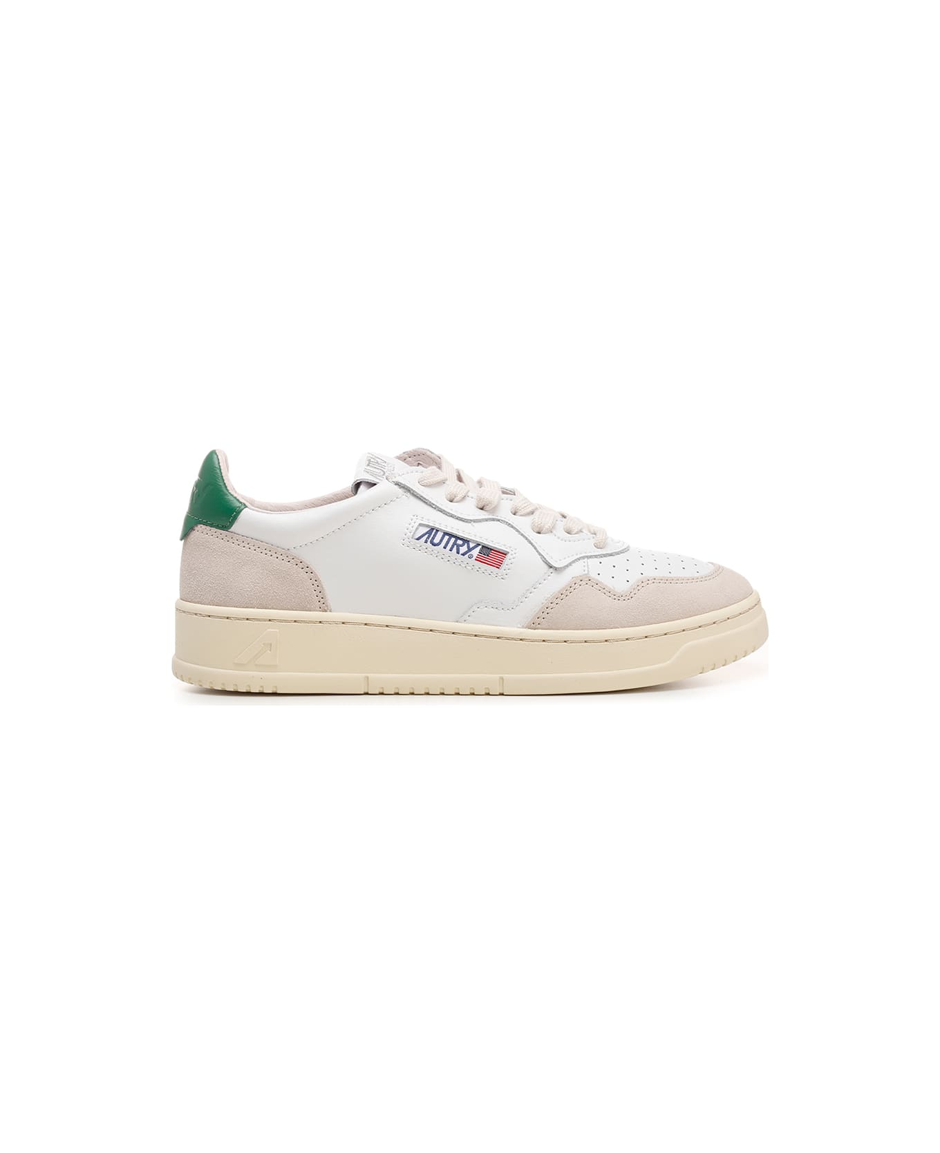 Autry White 'medalist' Sneakers With Green Heel Tab - White