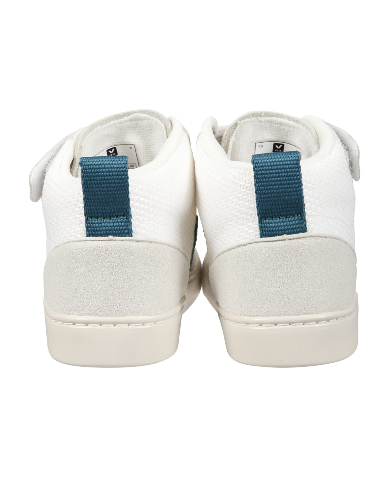 Veja White Sneakers For Kids With Green Logo - White