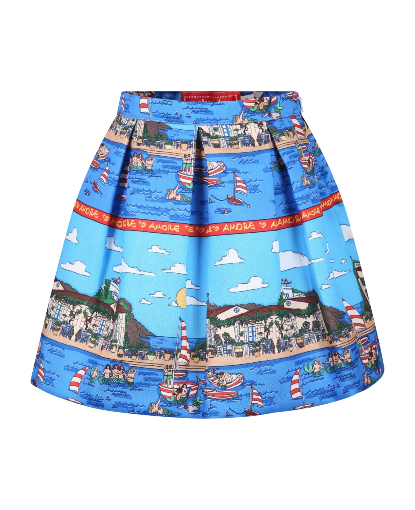 Alessandro Enriquez Light Blue Skirt For Girl With Pop Print - Light Blue