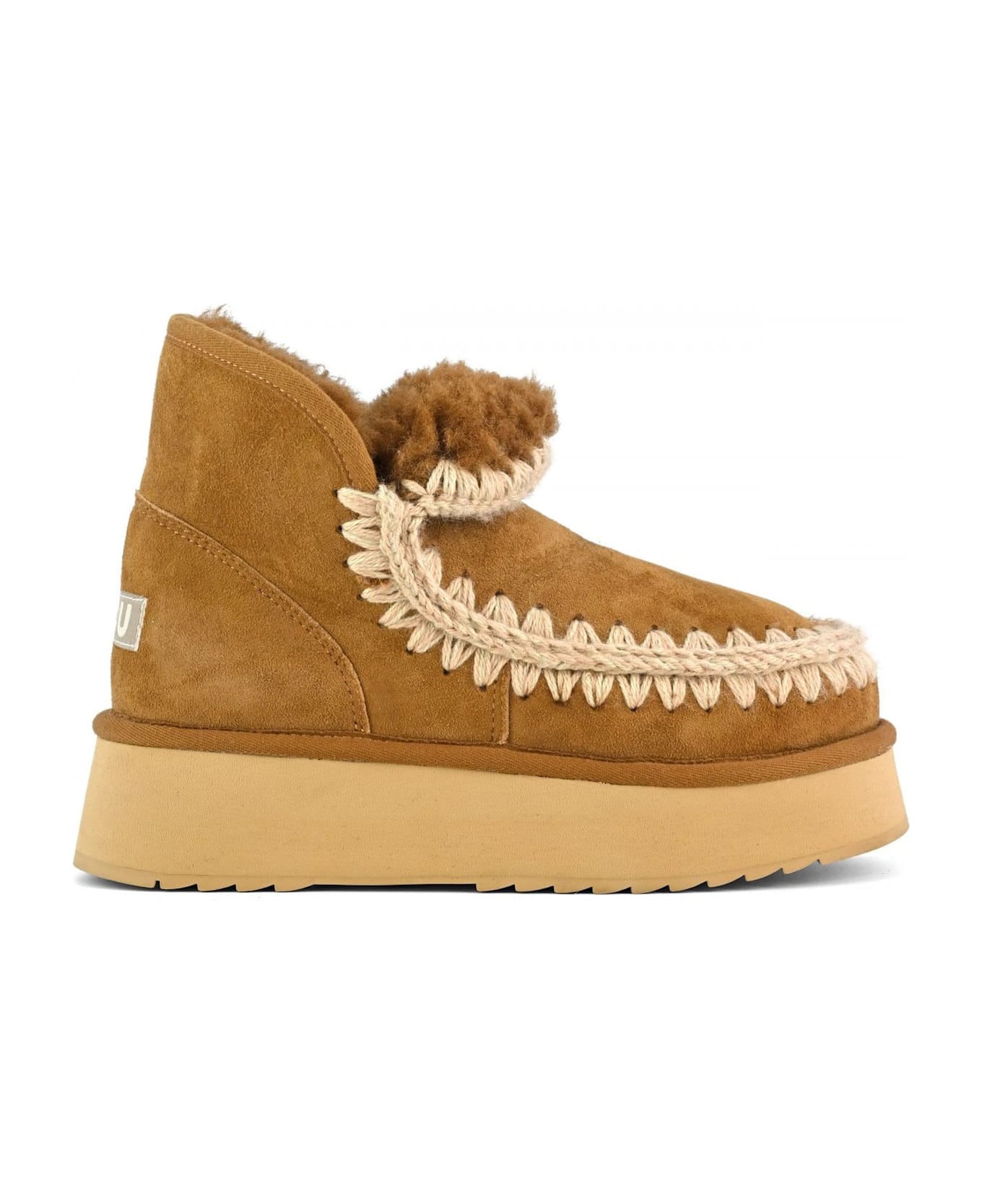 Mou Mini Eskimo Platform Boot In Cognac Suede - Leather Brown