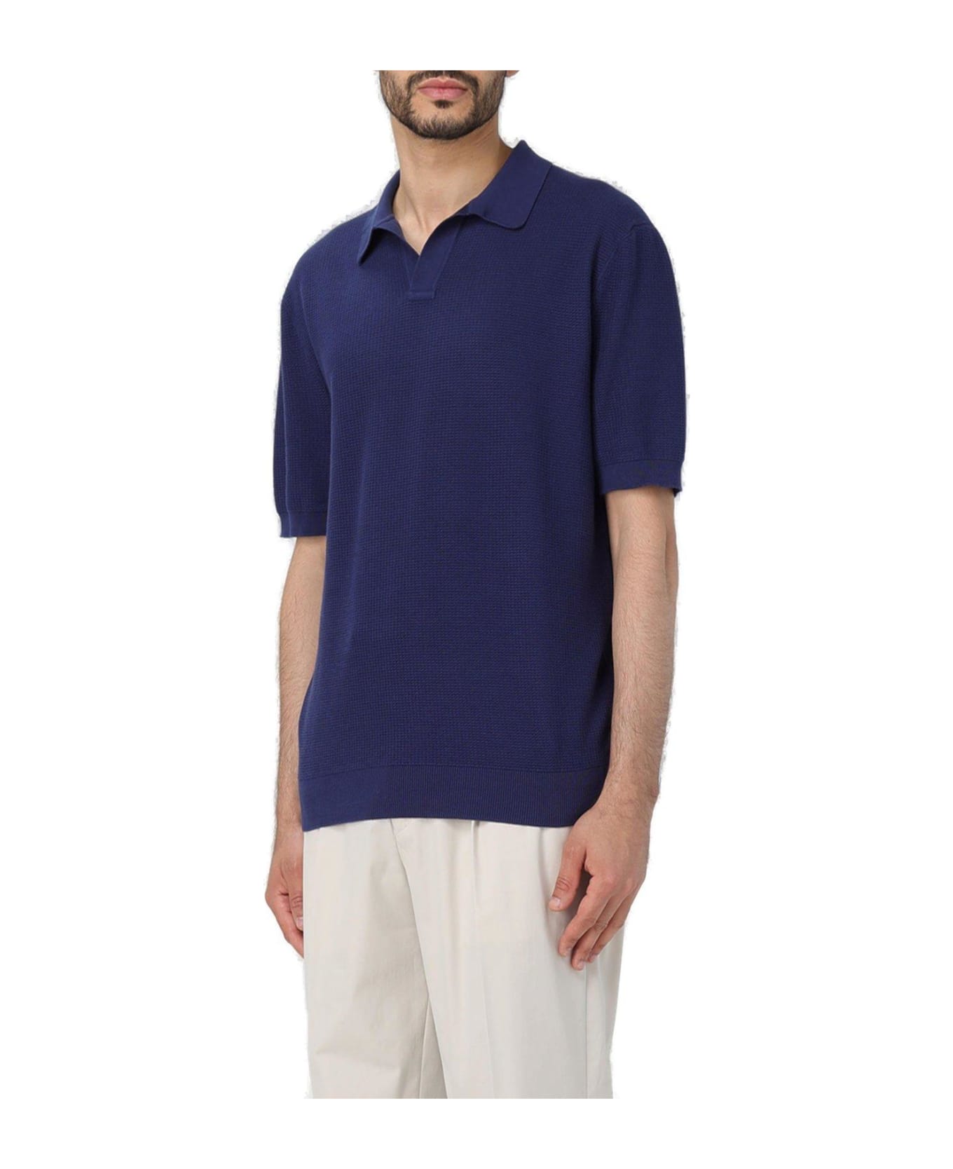 Zegna Short Sleeved Knitted Polo Shirt Zegna - MEDIUM BLUE シャツ
