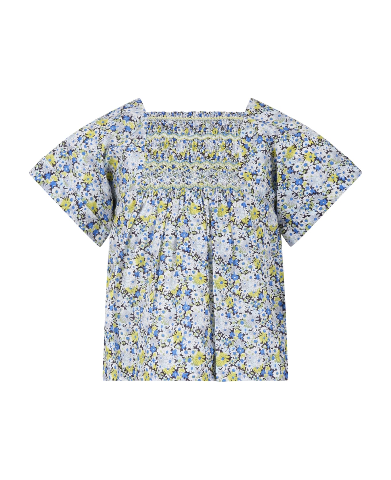 Bonpoint Light Blue For Girl With Floral Print - Multicolore