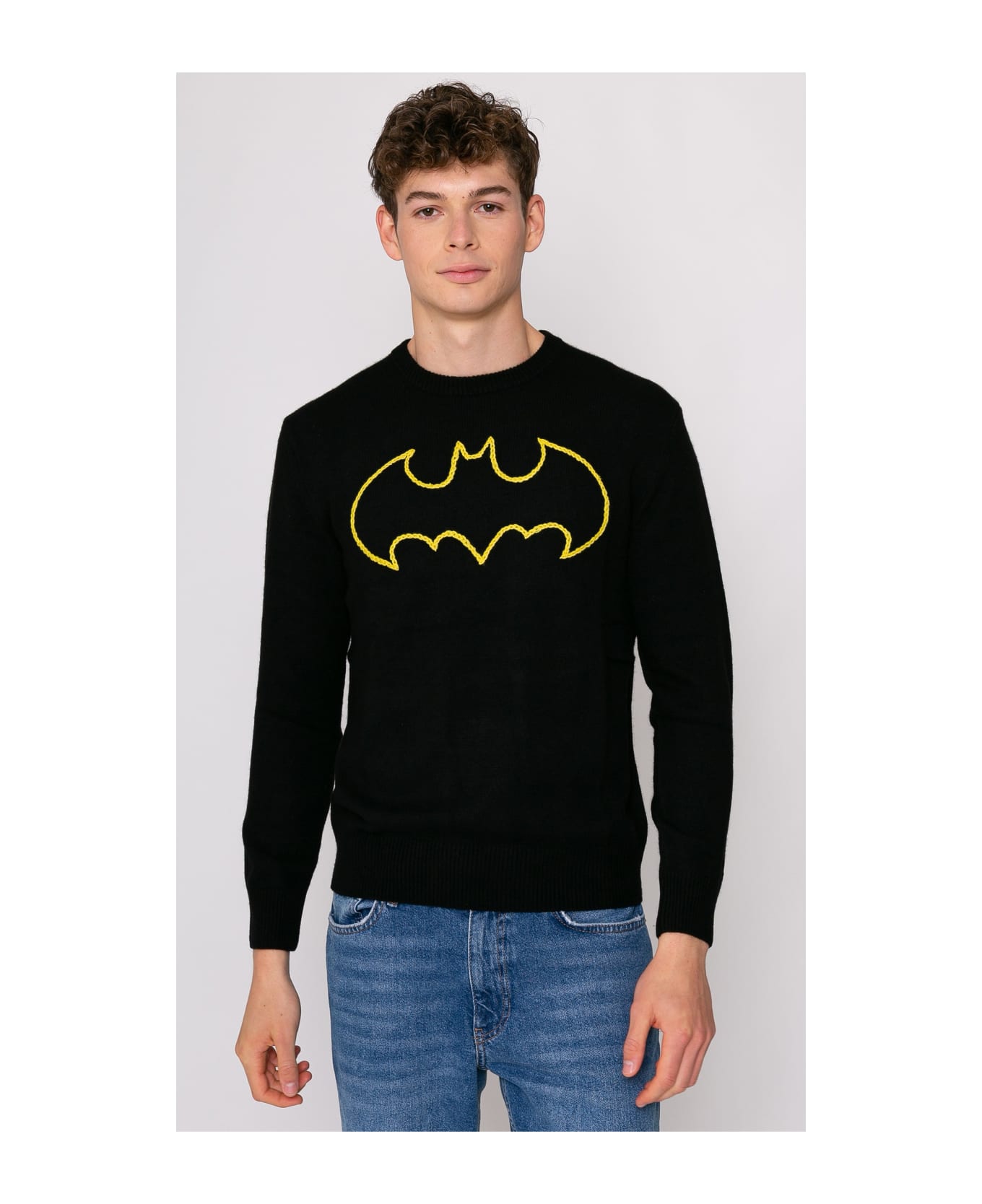 MC2 Saint Barth Man Black Sweater Batman Logo | Warner Bros. Special Edition - BLACK
