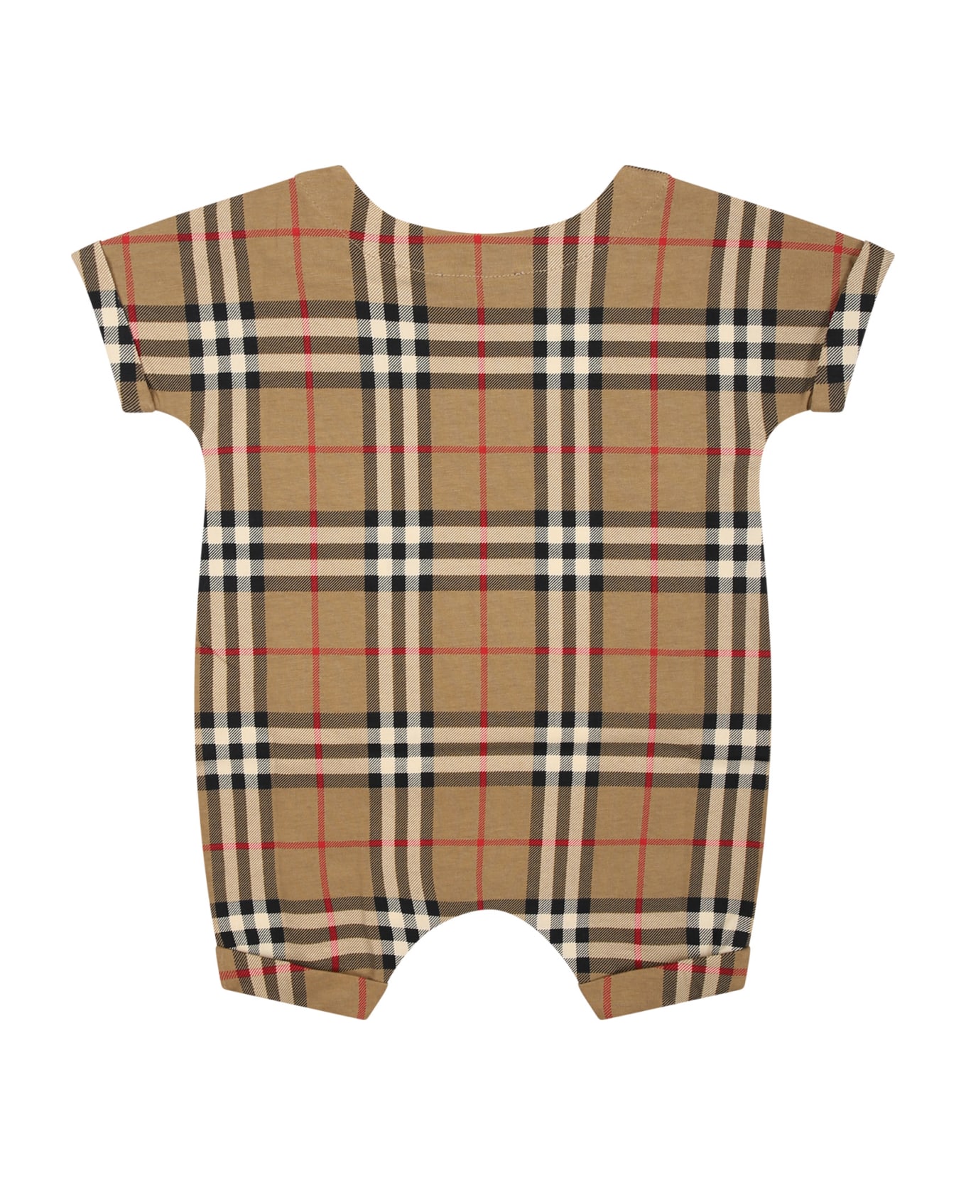 Burberry Beige Baby Bodysuit With Iconic All-over Vintage Check - Beige ボディスーツ＆セットアップ