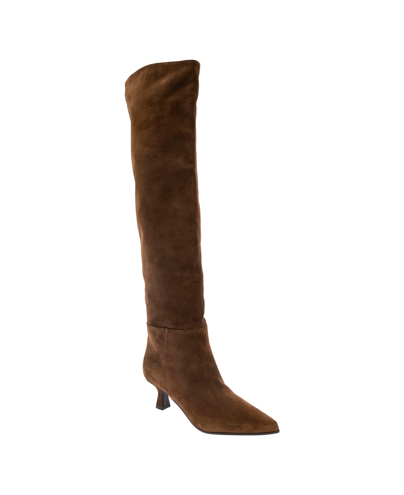 3JUIN 'bea' Brown Pointed High-boots With Logo Patch In Suede Woman - Brown