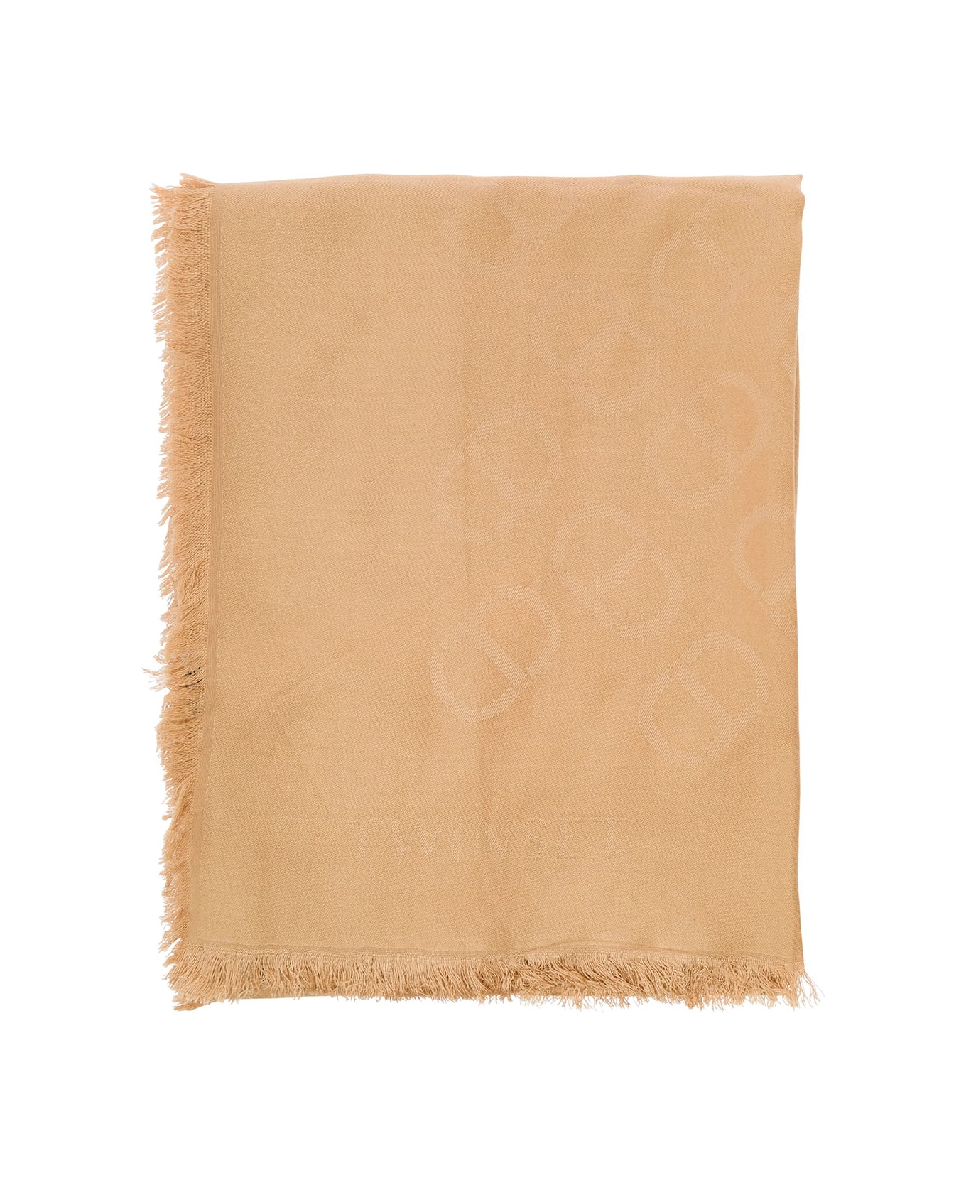 TwinSet Beige Kefiah With Fringed Hem In Jacquard Viscose Woman - Brown