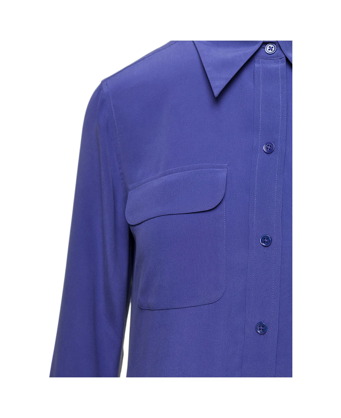 Equipment 'slim Signature' Blue Long Sleeve Shirt With Pockets In Silk Woman - Blu