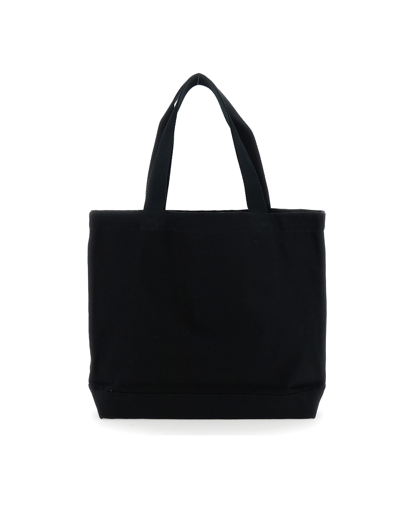Maison Kitsuné Black Shopper With Maxi Logo Lettering On The Front In Cotton Man - Black
