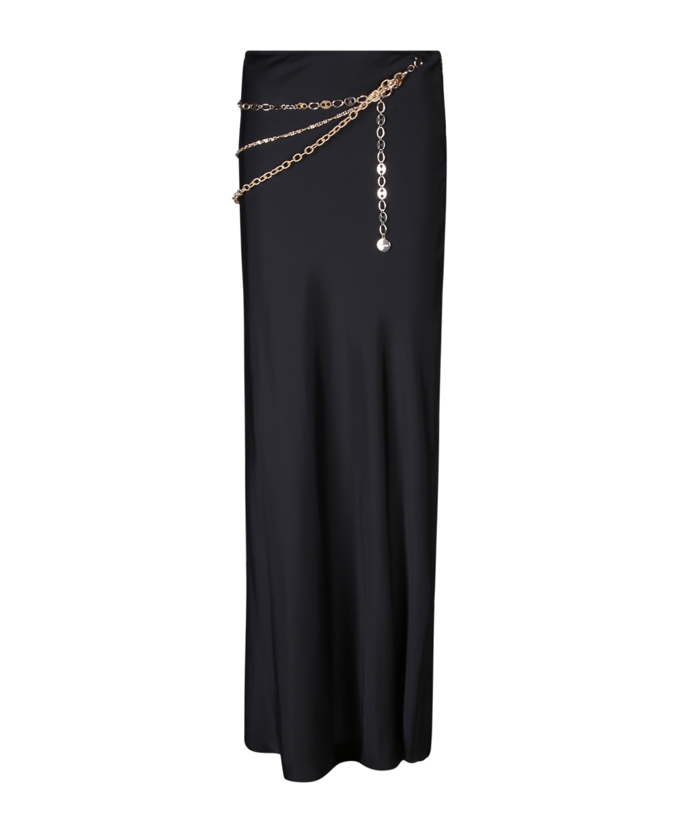 Paco Rabanne Black Satin Long Skirt With Chains - Black
