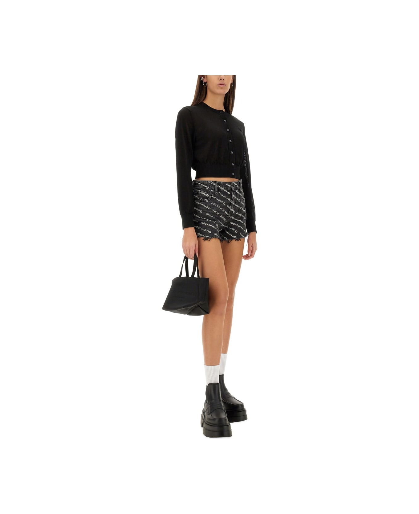 T by Alexander Wang Cropped Cardigan - BLACK