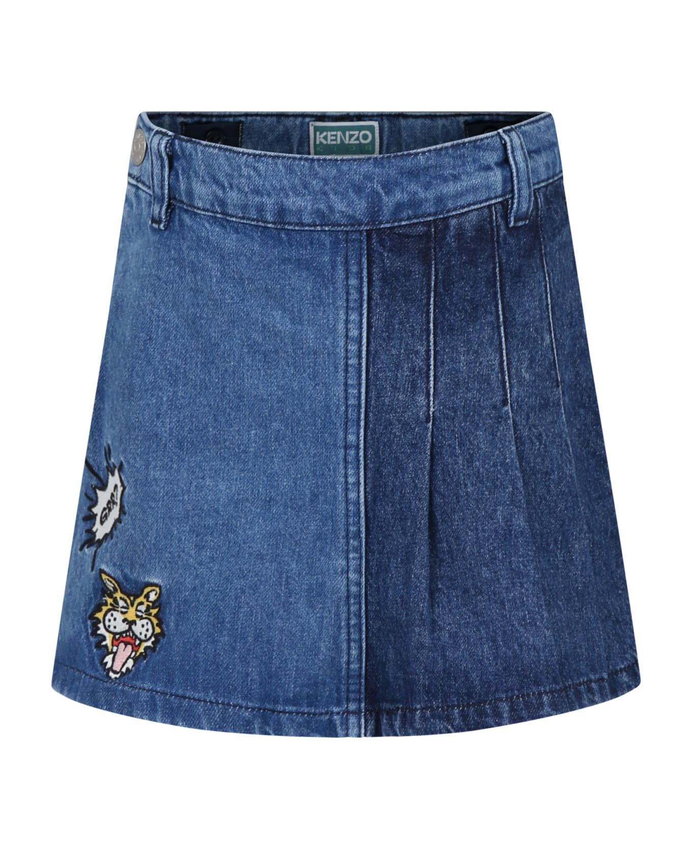 Kenzo Kids Denim Shorts For Girl With Multicolor Embroidery - Denim ボトムス