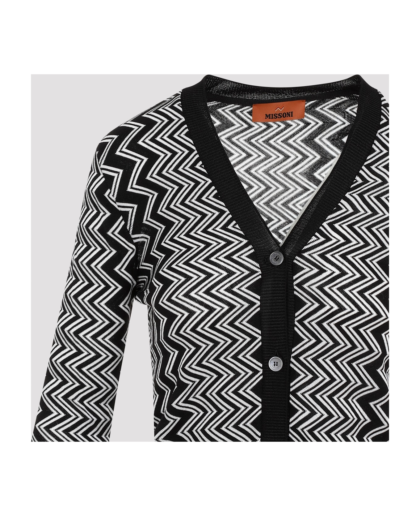 Missoni Zigzag Patterned Knitted Cardigan - Lg Black White