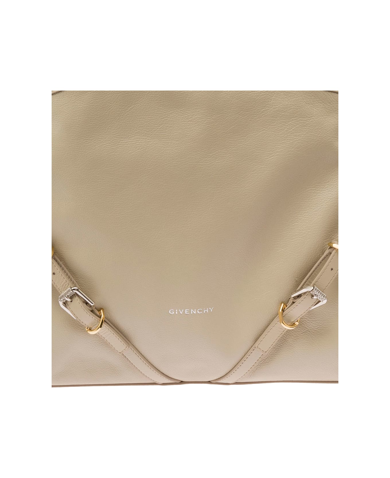 Givenchy 
voyou
 Beige Shoulder Bag With Embossed Logo In Smooth Leather Woman - Beige
