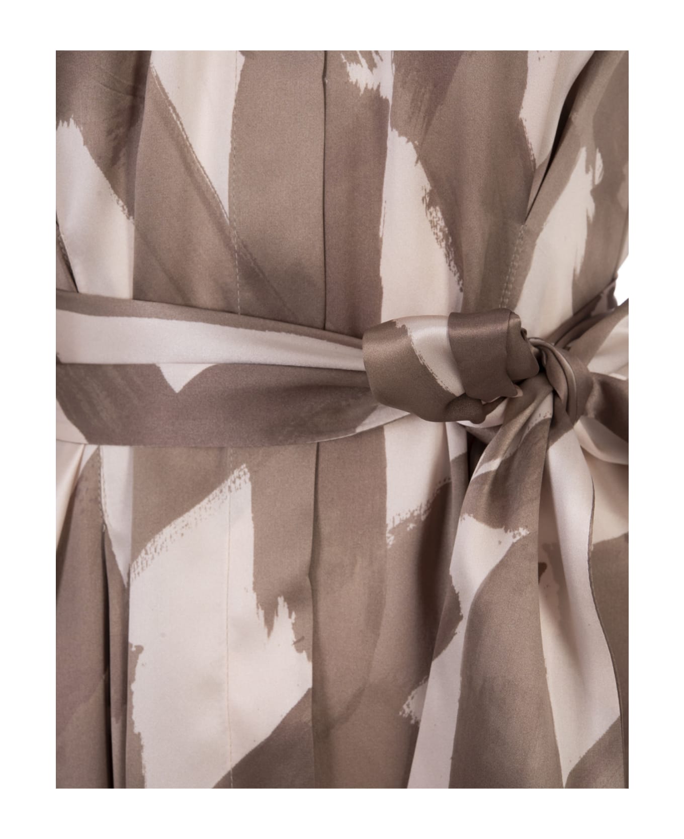 Kiton Taupe Printed Silk Shirt Dress - Brown