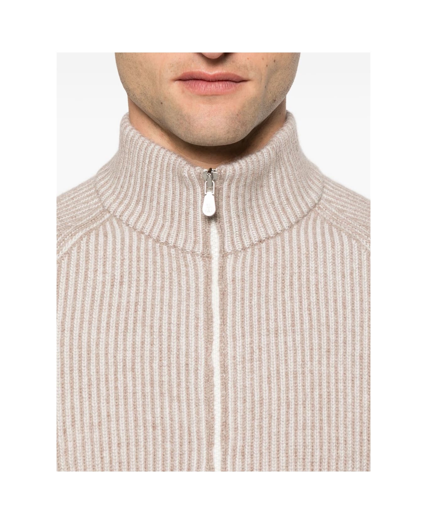 Brunello Cucinelli Cashmere Zipped Cardigan - Beige