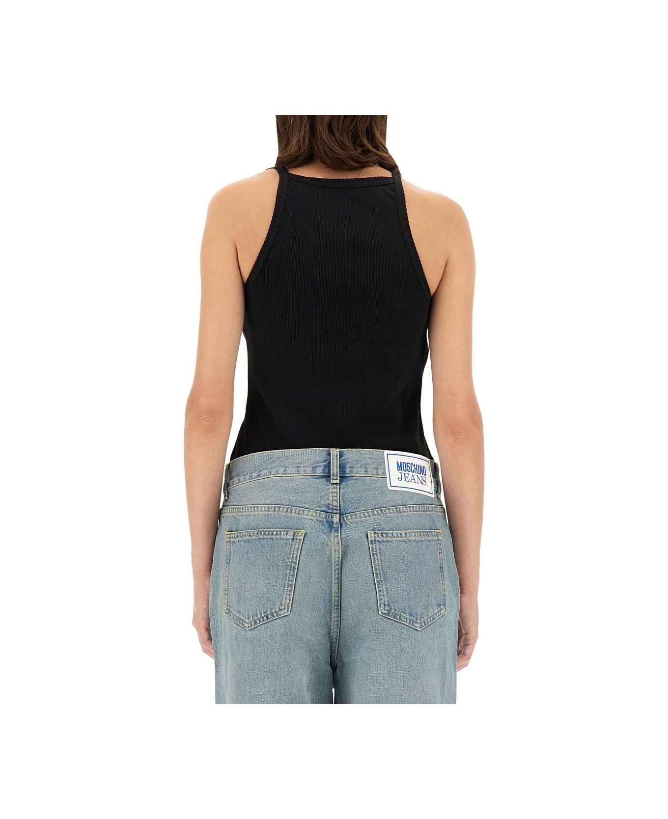 M05CH1N0 Jeans Jeans Sleeveless Ribbed Tank Top - BLACK