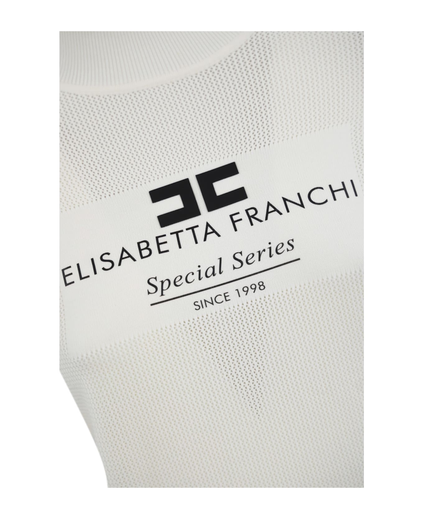 Elisabetta Franchi Turtleneck In Mesh Stitch Viscose Knit With Logo Inlay - Avorio