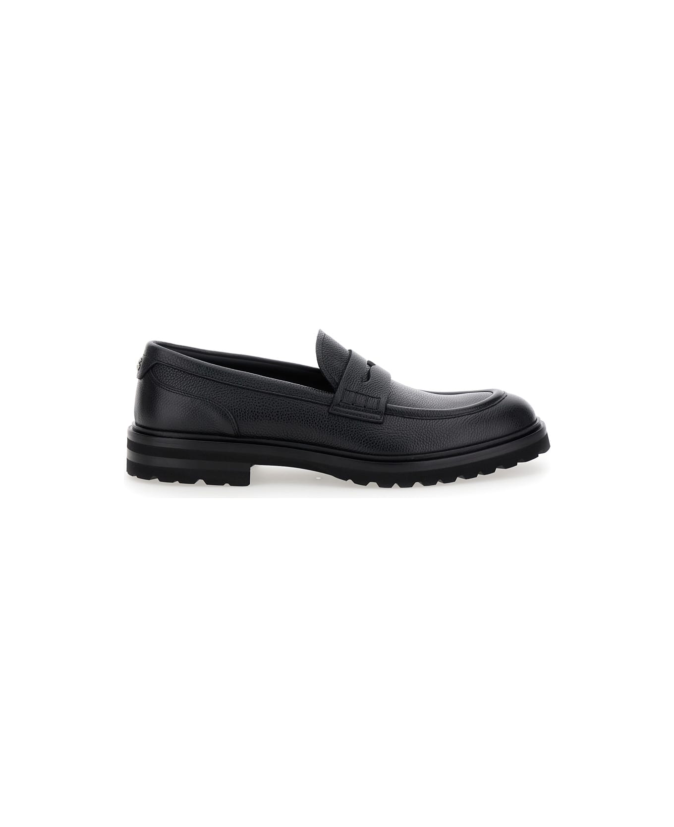 Dolce & Gabbana 'altavilla' Black Loafers With Dg Logo On The Heel In Brushed Leather Man - Black
