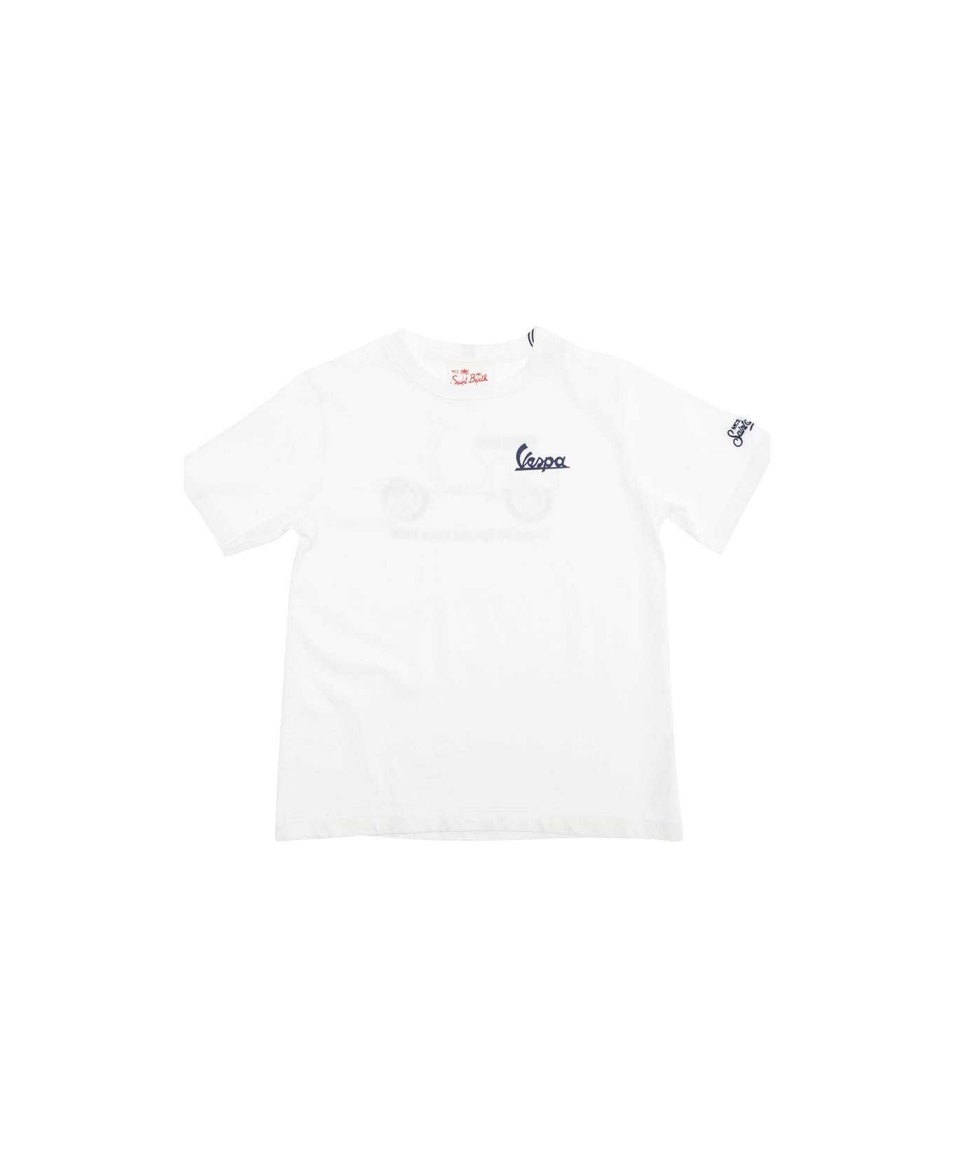MC2 Saint Barth White Crewneck T-shirt With Logo Lettering On Front And Sleeve And Maxi Print On The Rear In Cotton Boy - White