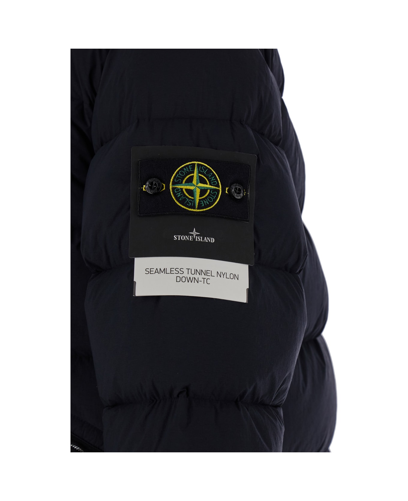 Stone Island Blue High Neck Down Jacket With Zip And Logo Patch In Polyamide Man - BLUE