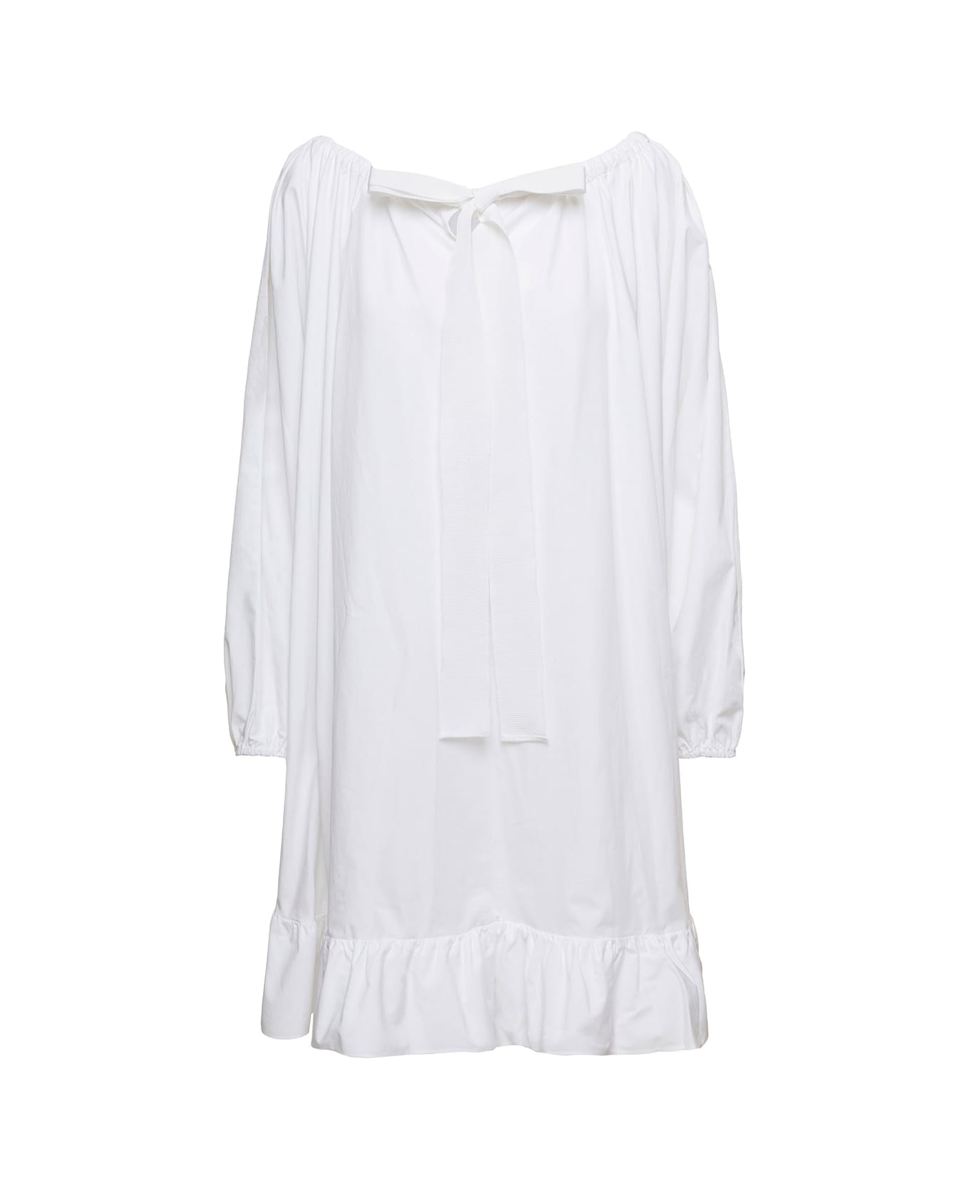 Patou Mini White Frill Dress With Bow Detail In Cotton Woman - White