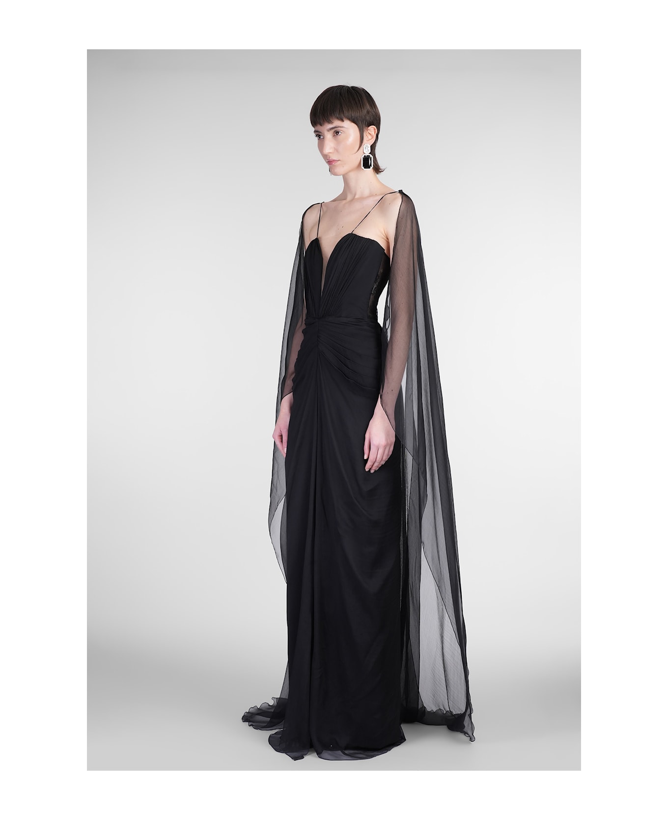 Rhea Costa Dream Long Dress In Black Silk - black